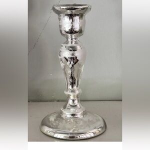 Antique White Painted Mercury Glass Candlestick - France - 1880s 6.5”